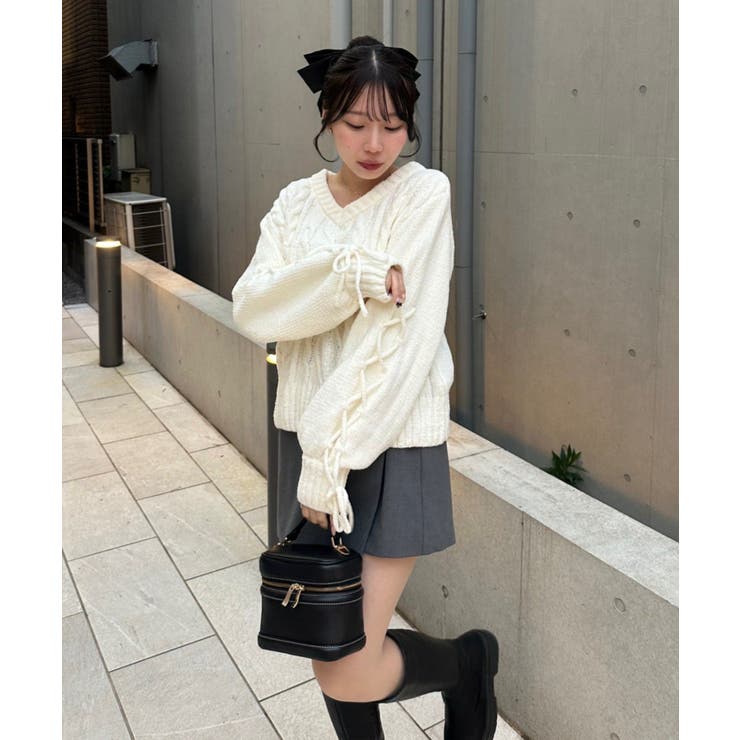 レースアップモールケーブルニット | NICE CLAUP / OLIVE des OLIVE　OUTLET | 詳細画像5 