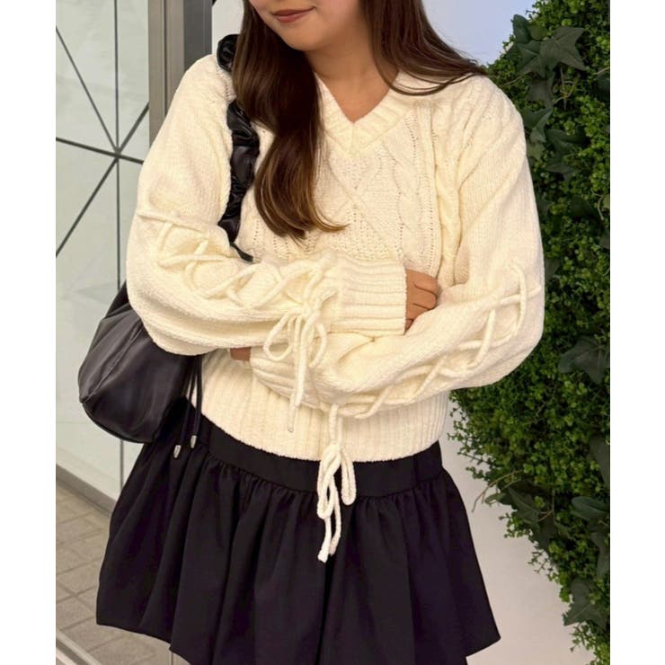 レースアップモールケーブルニット | NICE CLAUP / OLIVE des OLIVE　OUTLET | 詳細画像8 