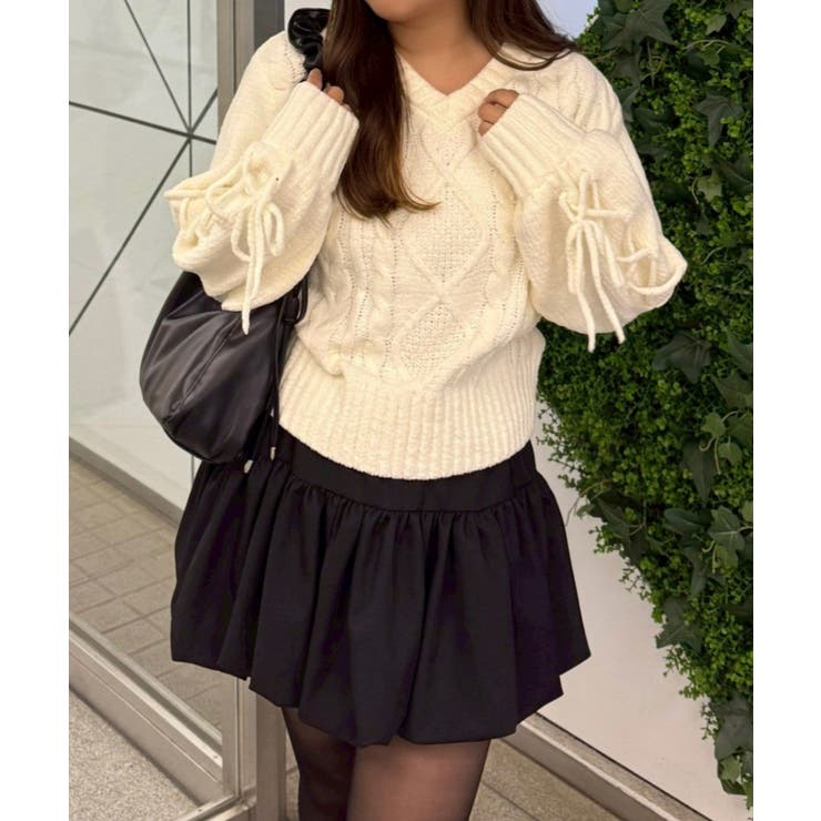 レースアップモールケーブルニット | NICE CLAUP / OLIVE des OLIVE　OUTLET | 詳細画像12 