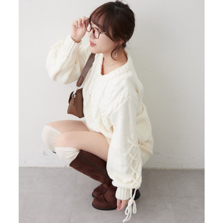 レースアップモールケーブルニット | NICE CLAUP / OLIVE des OLIVE　OUTLET | 詳細画像31 