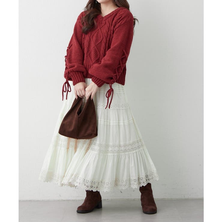 レースアップモールケーブルニット | NICE CLAUP / OLIVE des OLIVE　OUTLET | 詳細画像51 