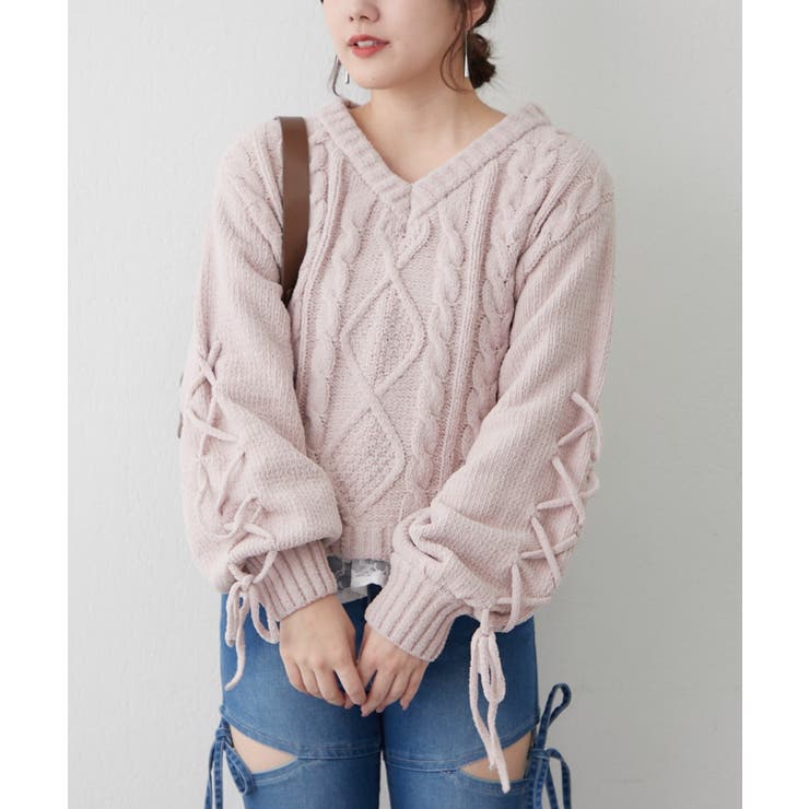 レースアップモールケーブルニット | NICE CLAUP / OLIVE des OLIVE　OUTLET | 詳細画像56 