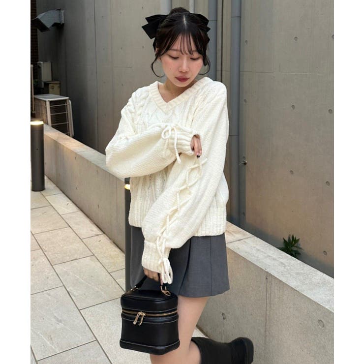 レースアップモールケーブルニット | NICE CLAUP / OLIVE des OLIVE　OUTLET | 詳細画像2 