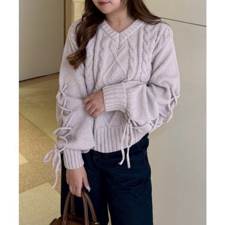 ピンク | レースアップモールケーブルニット | NICE CLAUP / OLIVE des OLIVE　OUTLET