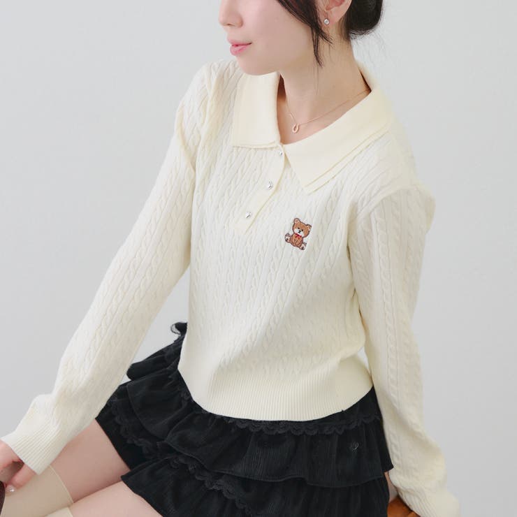 アイボリー | くまさんケーブルポロニット | NICE CLAUP / OLIVE des OLIVE　OUTLET