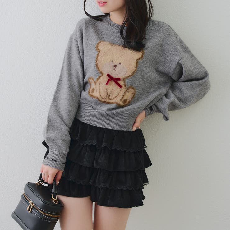 トップグレー | リボンくまさんニット | NICE CLAUP / OLIVE des OLIVE　OUTLET
