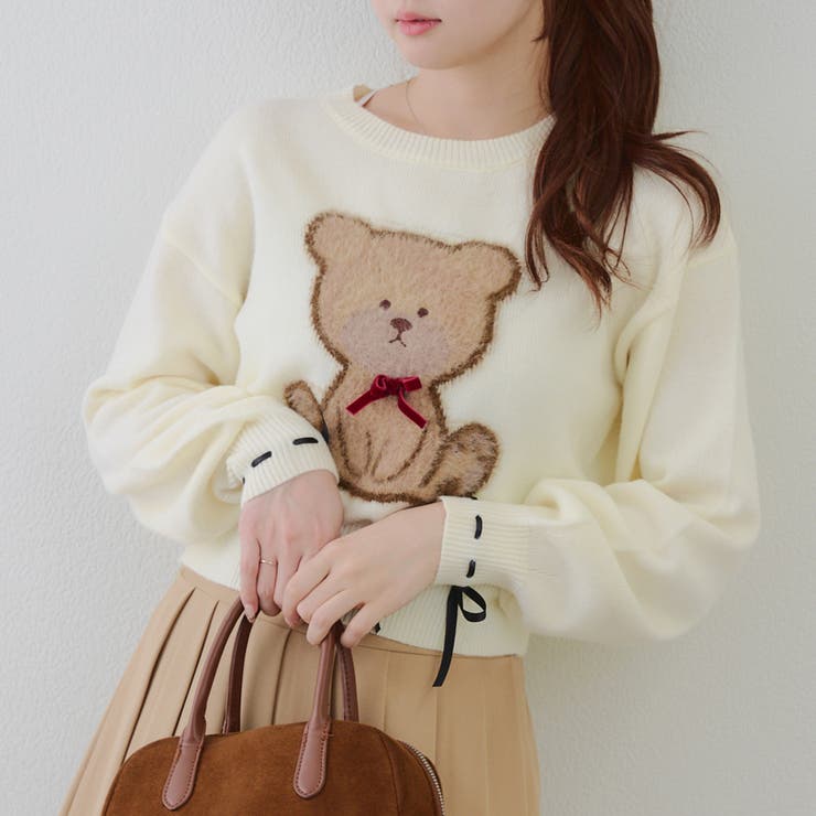アイボリー | リボンくまさんニット | NICE CLAUP / OLIVE des OLIVE　OUTLET