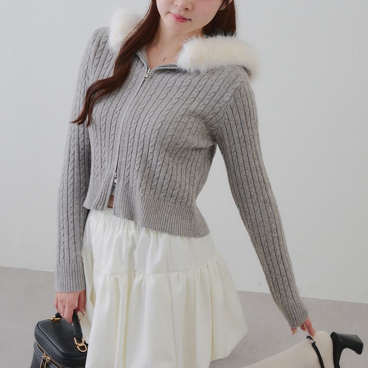 トップグレー | キラキラケーブルファーパーカー | RMAF　NICE CLAUP / OLIVE des OLIVE