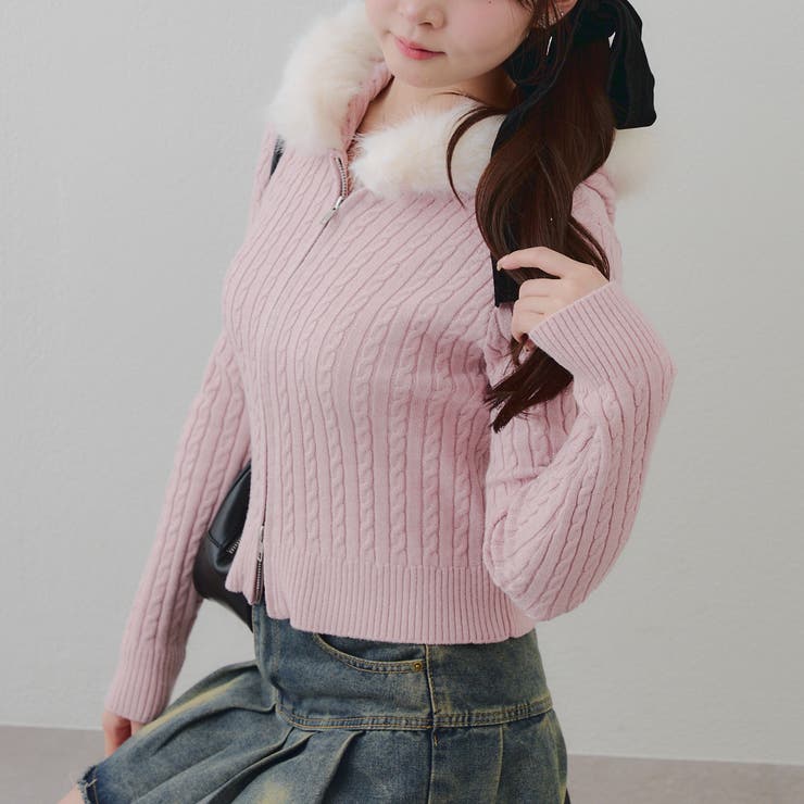 ピンク | キラキラケーブルファーパーカー | RMAF　NICE CLAUP / OLIVE des OLIVE