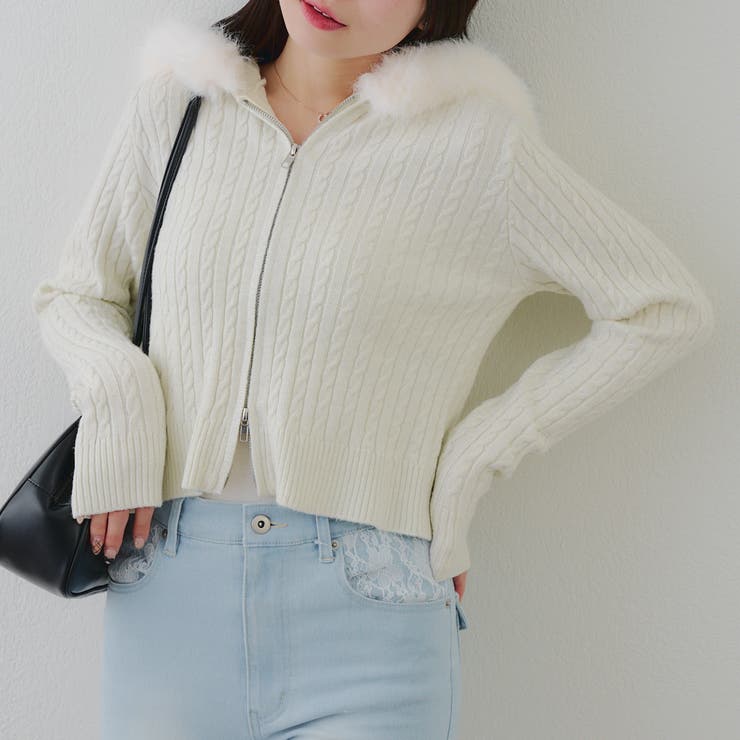 アイボリー | キラキラケーブルファーパーカー | RMAF　NICE CLAUP / OLIVE des OLIVE