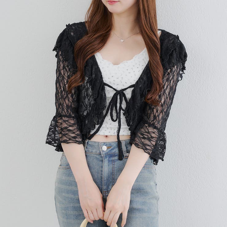 ラッフル半袖カーディガン | RMAF　NICE CLAUP / OLIVE des OLIVE | 詳細画像1 