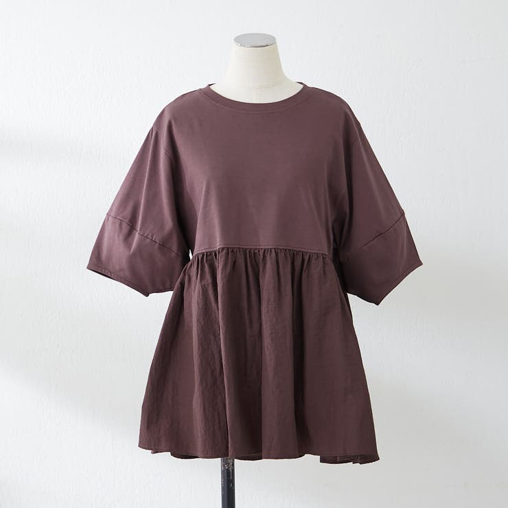 ブラウン | 大人ランタン袖ドッキングT | NICE CLAUP / OLIVE des OLIVE　OUTLET