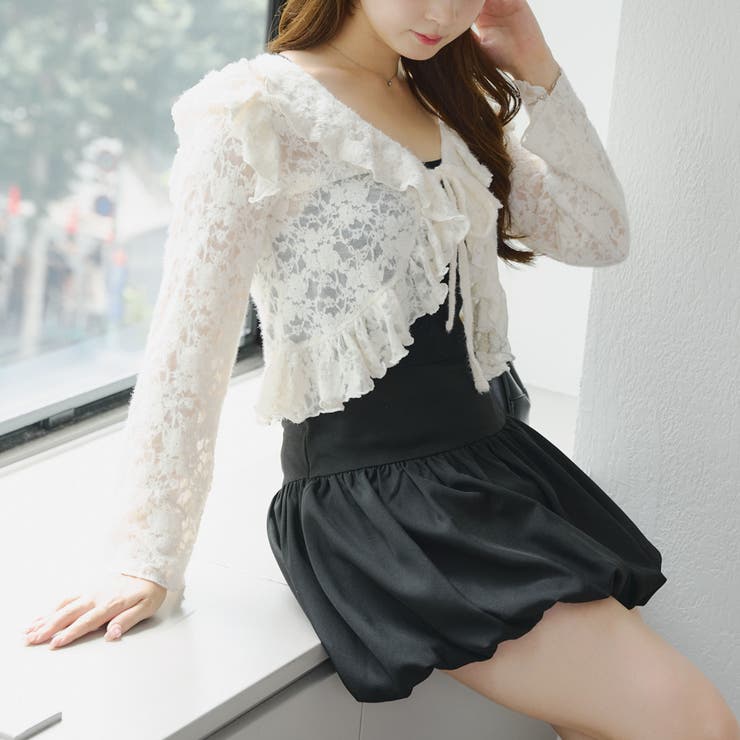 アイボリー | 起毛カットジャガードラッフルカーディガン | NICE CLAUP / OLIVE des OLIVE　OUTLET