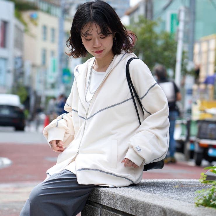 NUNIFE】配色ステッチBIGパーカー[品番：OLOW0016742]｜RMAF NICE