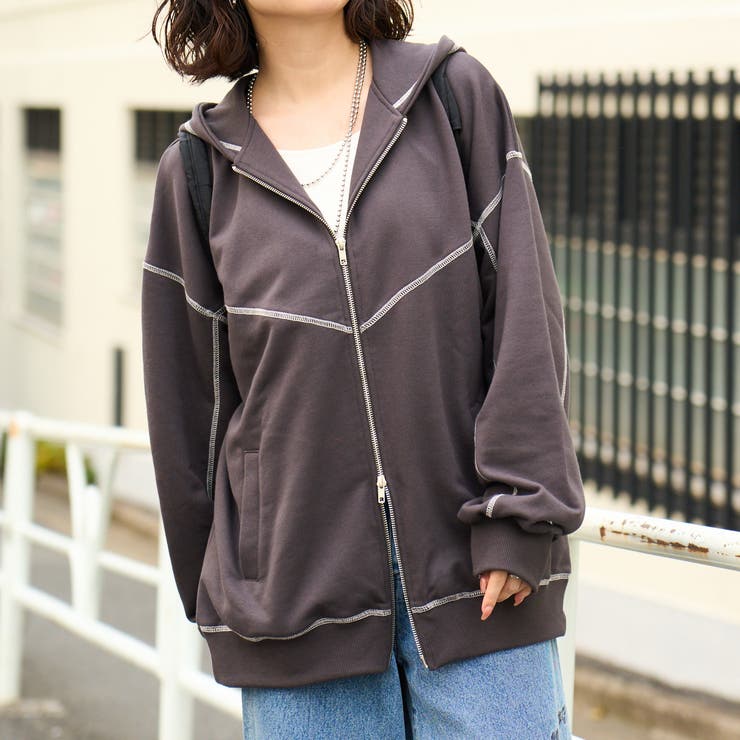 NUNIFE】配色ステッチBIGパーカー[品番：OLOW0016742]｜RMAF NICE