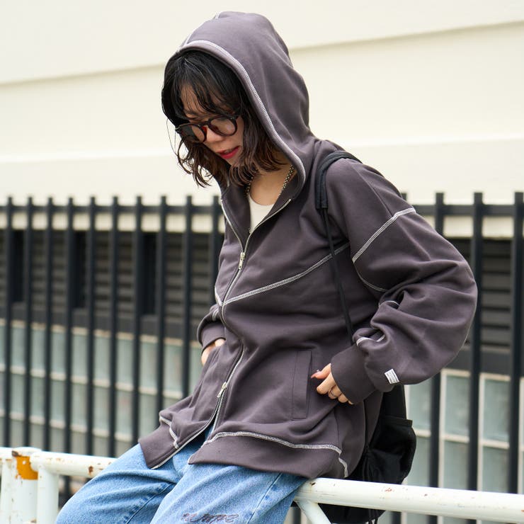 NUNIFE】配色ステッチBIGパーカー[品番：OLOW0016742]｜RMAF NICE