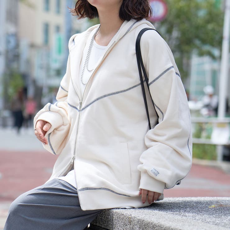 NUNIFE】配色ステッチBIGパーカー[品番：OLOW0016742]｜RMAF