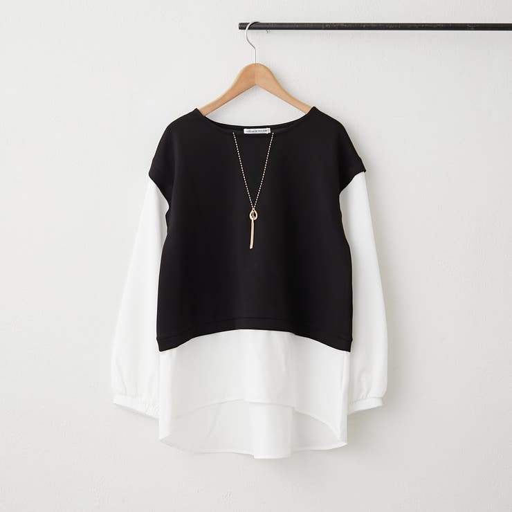 ブラック | ネックレス刺繍ドッキングプルオーバー | NICE CLAUP / OLIVE des OLIVE　OUTLET