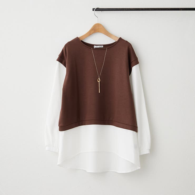 ブラウン | ネックレス刺繍ドッキングプルオーバー | NICE CLAUP / OLIVE des OLIVE　OUTLET