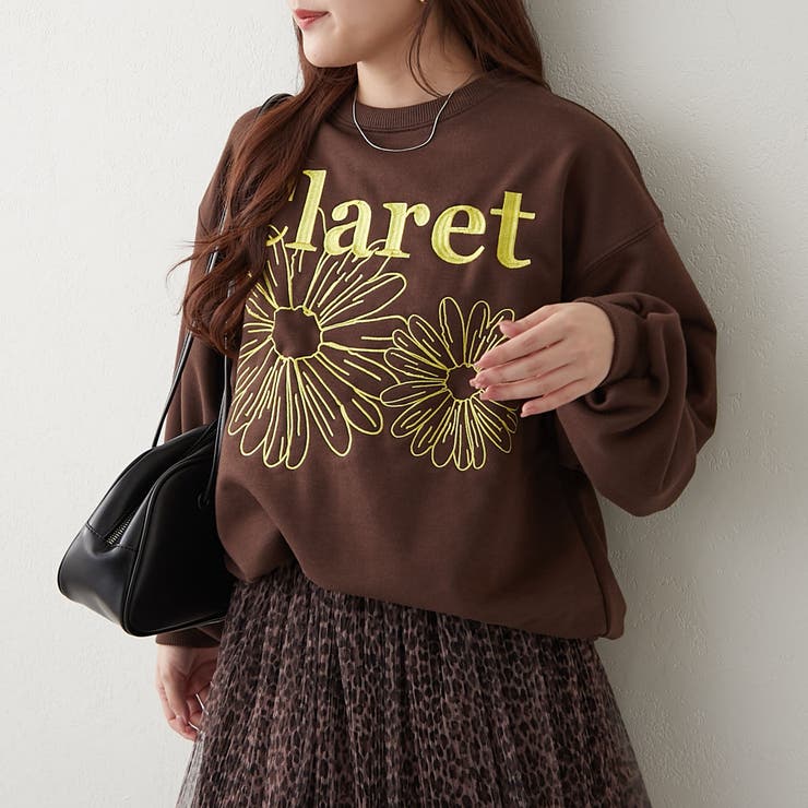 ブラウン | フラワー刺繍スウェット | NICE CLAUP / OLIVE des OLIVE　OUTLET