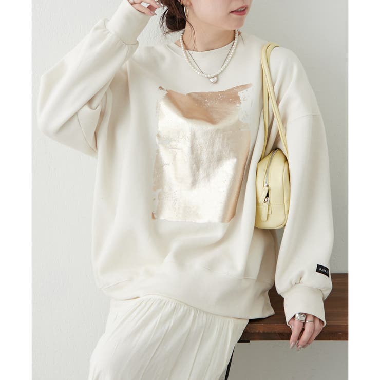 アイボリー | 【NUNIFE】箔プリント裏起毛スウェット | RMAF　NICE CLAUP / OLIVE des OLIVE