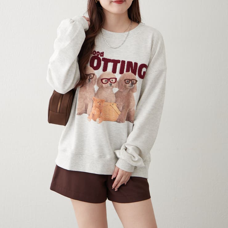 オートミール | 3匹の子犬めがねスウェット | NICE CLAUP / OLIVE des OLIVE　OUTLET