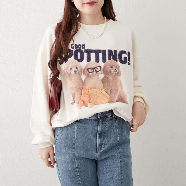 アイボリー | 3匹の子犬めがねスウェット | NICE CLAUP / OLIVE des OLIVE　OUTLET