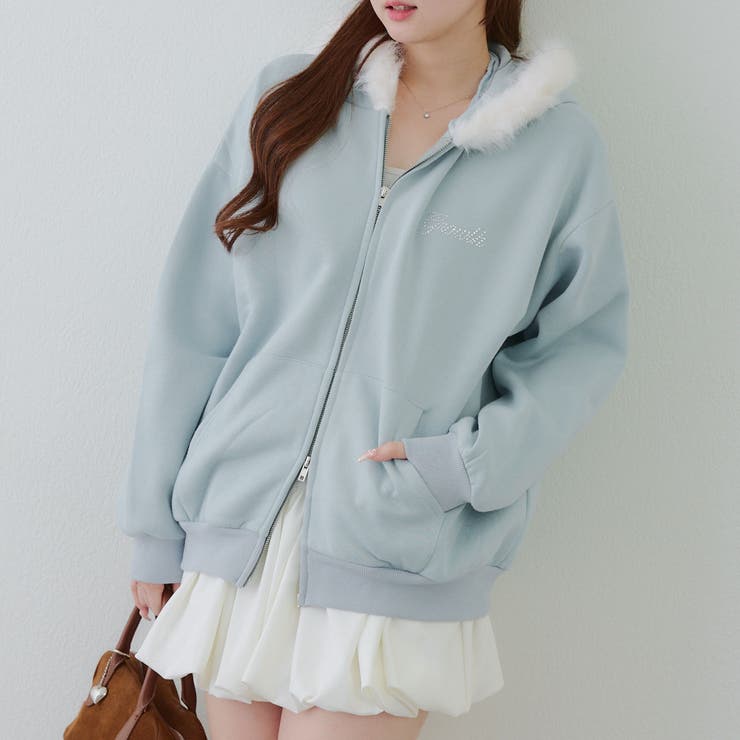 サックス | 【5色展開】裏起毛 ラメキラキラファーパーカー | RMAF　NICE CLAUP / OLIVE des OLIVE