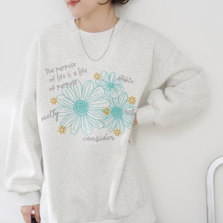 お花とロゴのアソート裏起毛プルオーバー | RMAF　NICE CLAUP / OLIVE des OLIVE | 詳細画像7 