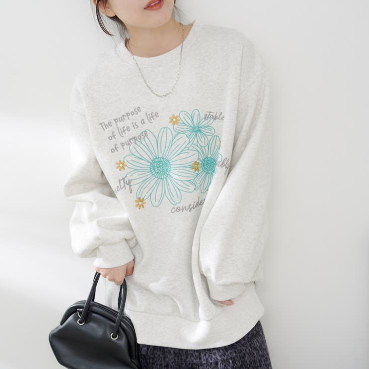 お花とロゴのアソート裏起毛プルオーバー | RMAF　NICE CLAUP / OLIVE des OLIVE | 詳細画像8 