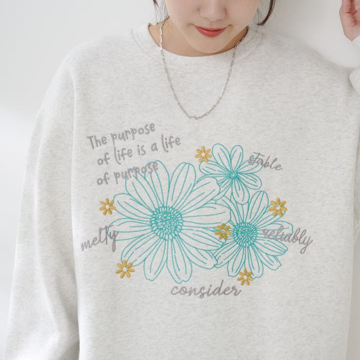 お花とロゴのアソート裏起毛プルオーバー | RMAF　NICE CLAUP / OLIVE des OLIVE | 詳細画像10 