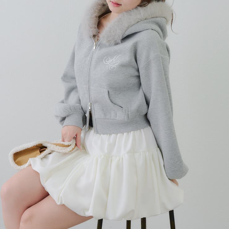 トップグレー | 裏起毛で暖かい、ラメファーパーカー | RMAF　NICE CLAUP / OLIVE des OLIVE