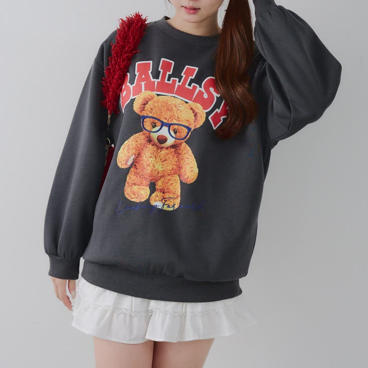 メガネを付けたくまさん裏起毛スウェット | NICE CLAUP / OLIVE des OLIVE　OUTLET | 詳細画像4 