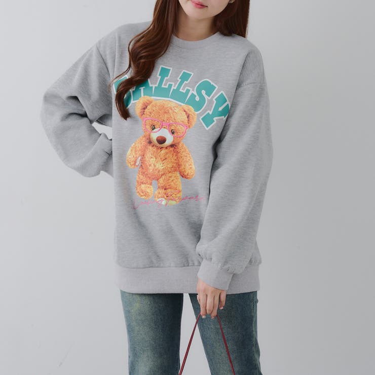 トップグレー | メガネを付けたくまさん裏起毛スウェット | NICE CLAUP / OLIVE des OLIVE　OUTLET