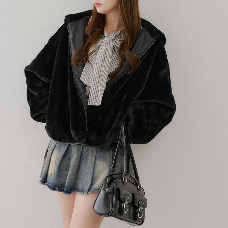 ブラック | ファーボリュームフードパーカー | NICE CLAUP / OLIVE des OLIVE　OUTLET