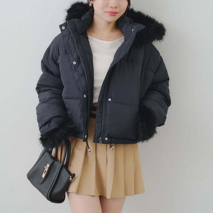 ブラック | フェイクファー付ジップエコダウン | NICE CLAUP / OLIVE des OLIVE　OUTLET