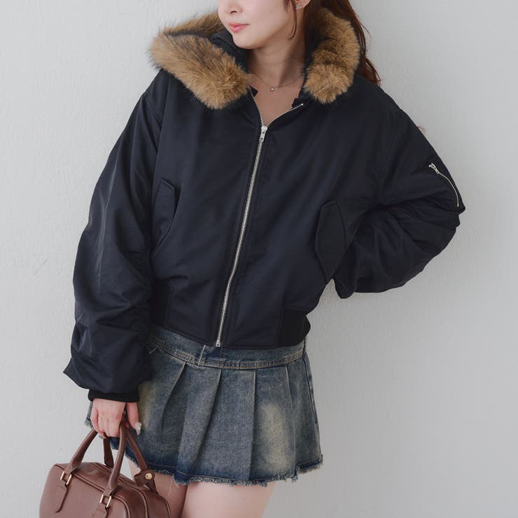 ブラック | 【MARCHES】フェイクファー付 MA-1 | NICE CLAUP / OLIVE des OLIVE　OUTLET