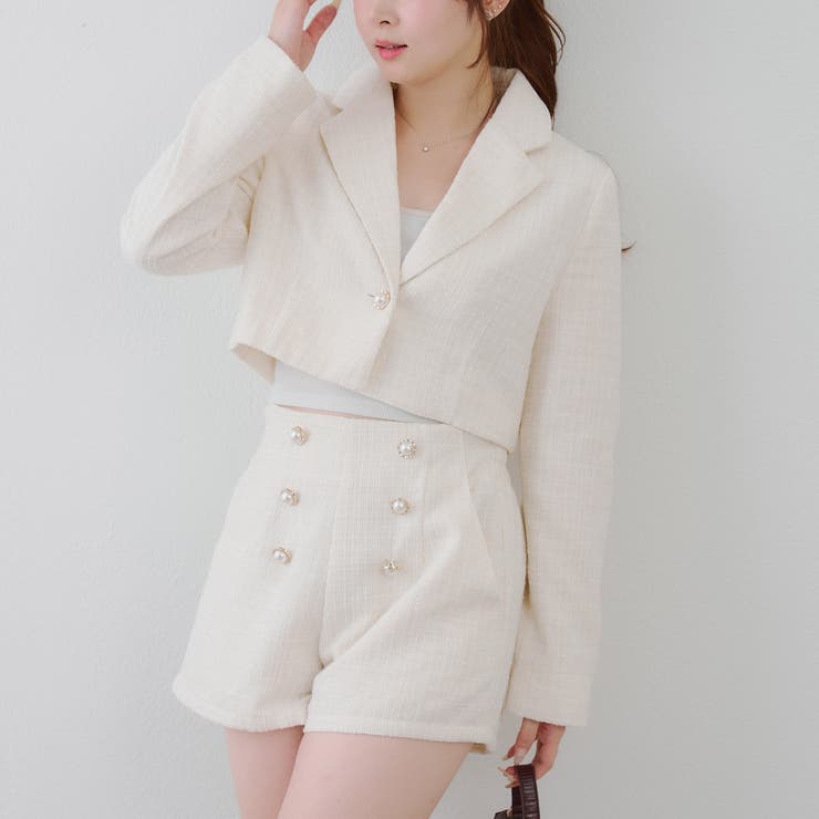アイボリー | 【セットアップ対応】ツイードショートジャケット | RMAF　NICE CLAUP / OLIVE des OLIVE