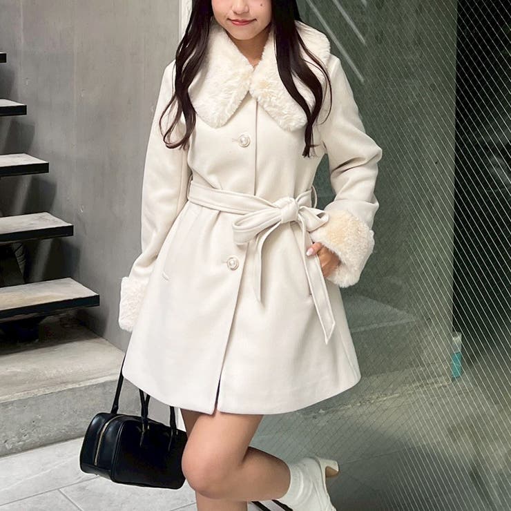 アイボリー | フェイクファー付コート | NICE CLAUP / OLIVE des OLIVE　OUTLET