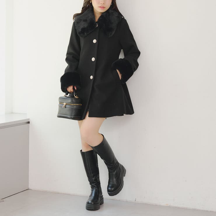 ブラック | フェイクファー付コート | NICE CLAUP / OLIVE des OLIVE OUTLET