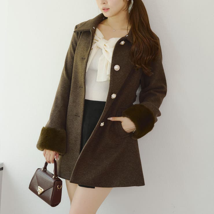 ブラウン | フェイクファー付コート | NICE CLAUP / OLIVE des OLIVE OUTLET