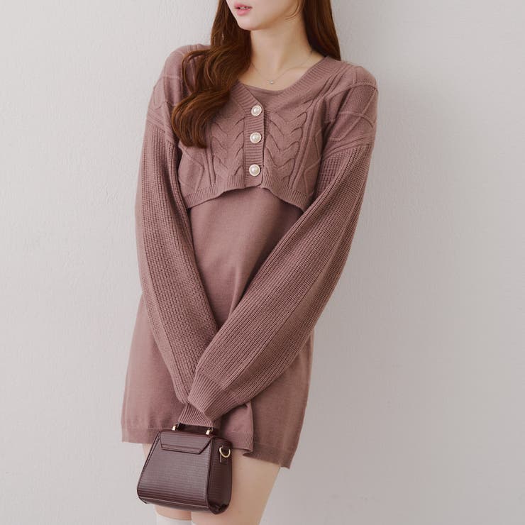 カーディガン+ワンピース セット OLIVEdesOLIVE NICECLAUP one after another】カーディガンセットカットワンピース | NICE CLAUP