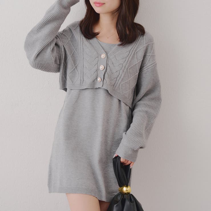 カーディガン+ワンピース セット OLIVEdesOLIVE NICECLAUP カーディガン付き】ニットミニワンピース[品番：NCLW0016632]｜NICE