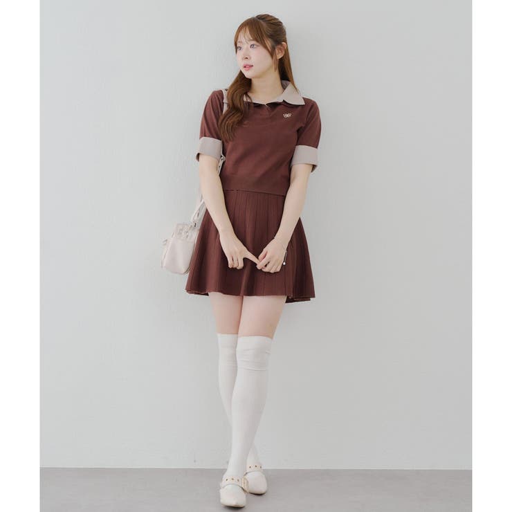 2枚セット】【韓国コーデ叶う！】W衿ポロ＆ミニプリーツスカート[品番