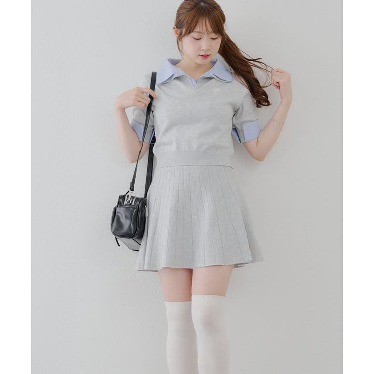 Malbon Golfニットトップ＋スカート セット 韓国風コーデ☘️ 美脚見せ Malbon Golfニットトップ＋スカート セット 韓国風コーデ