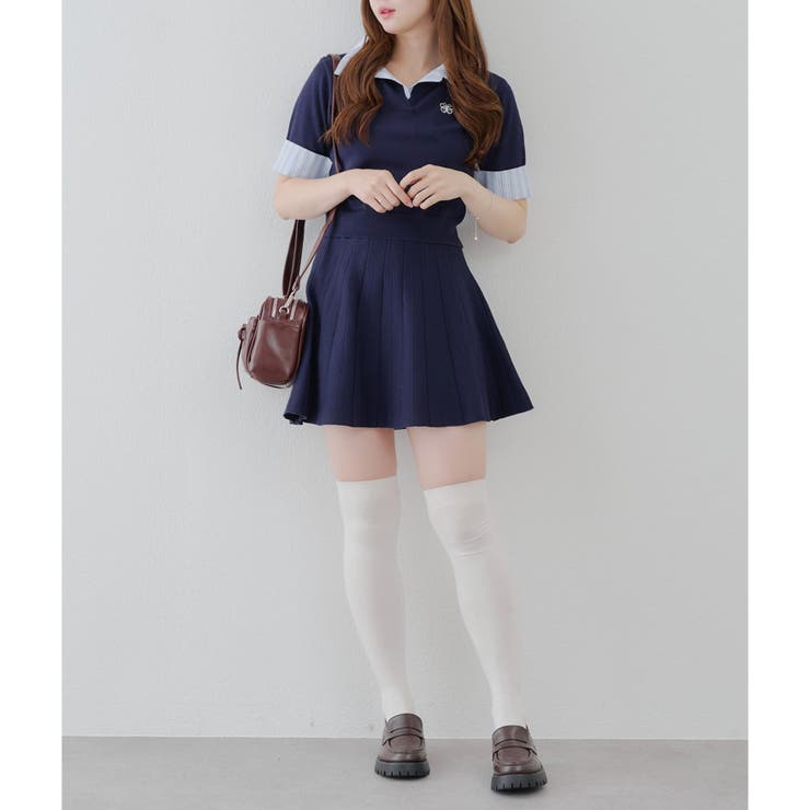 2枚セット】【韓国コーデ叶う！】W衿ポロ＆ミニプリーツスカート[品番