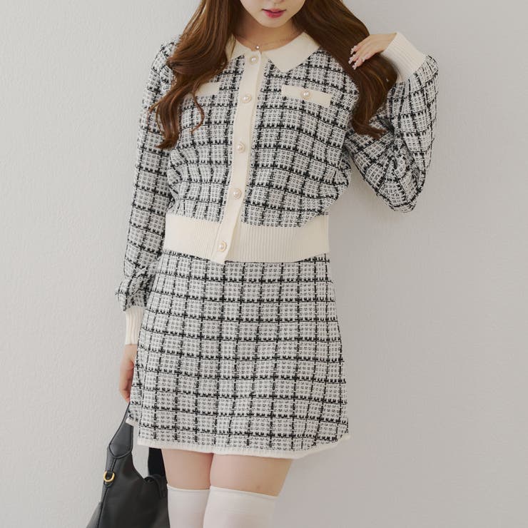 セットアップ】ツイードニットカーディガン&ミニスカートセット