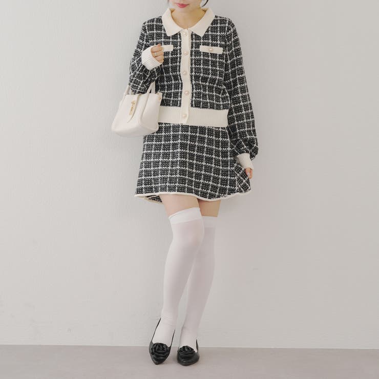 セットアップ】ツイードニットカーディガン&ミニスカートセット[品番