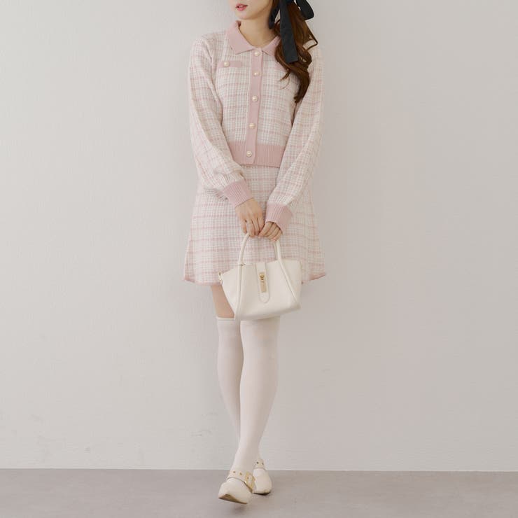 セットアップ】ツイードニットカーディガン&ミニスカートセット[品番