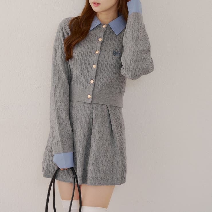 トップグレー | ケーブルカーデ&ミニスカートセット | NICE CLAUP / OLIVE des OLIVE　OUTLET